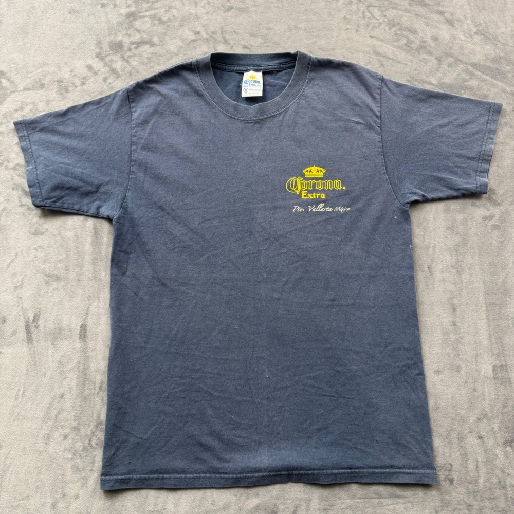 Corona Extra T Shirt Mens Medium Blue Pto Vallarta Mexico Graphic Beer Souvenir